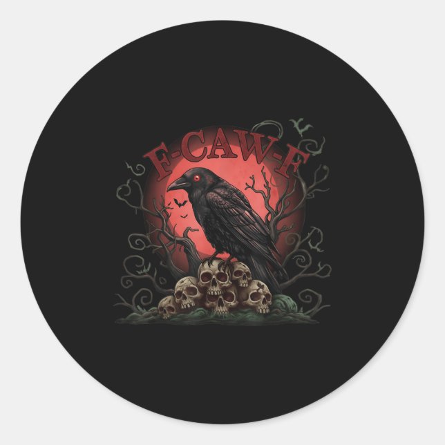 Sticker Rond Skull Pile Raven F-caw-f Halloween Tee  (Devant)