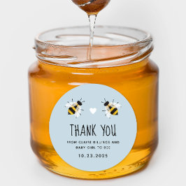 Sticker Rond Sky Blue Baby to Bee Shower Merci