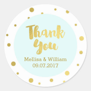 Sticker Rond Sky Blue Gold Confetti Wedding Favor Tags