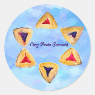 Sticker Rond Sky Blue Purim Hamantaschen