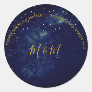 Sticker Rond Sky Moon Gold Stars Mariage bleu