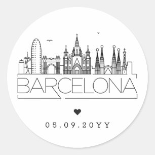 Sticker Rond Skyline de Barcelone Date Mariage