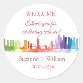 Sticker Rond Skyline de la ville de NEW YORK Mariage coloré NYC
