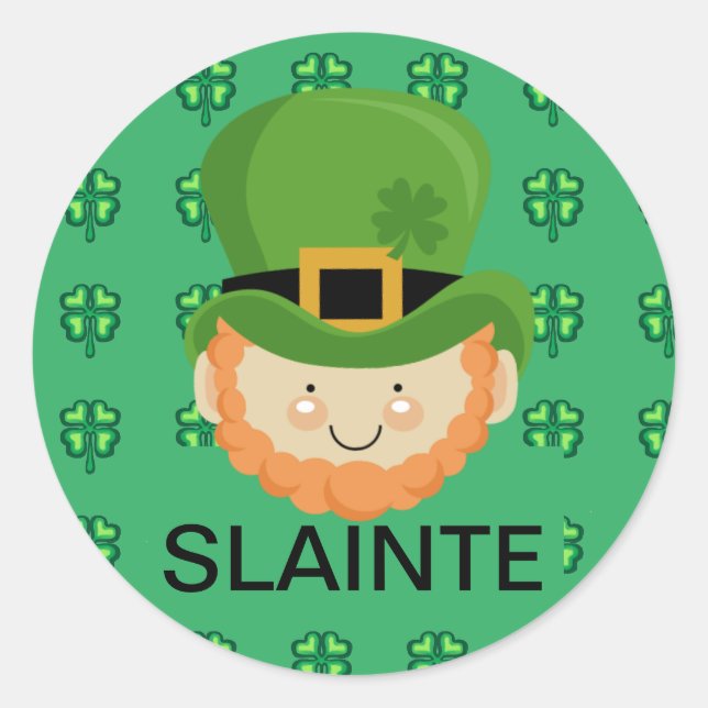 Sticker Rond Slainte Leprechaun et shamrocks (Devant)