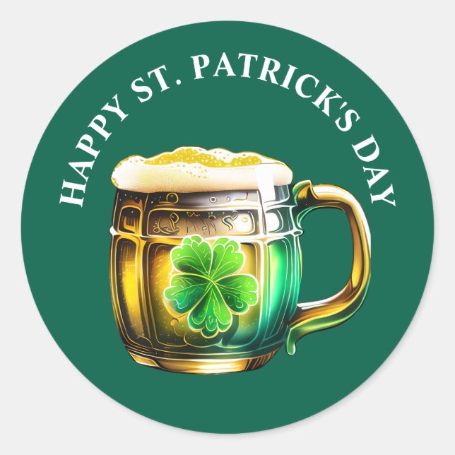 Sticker Rond Sláinte shamrock de bière irlandaise St Patrick's  (Devant)