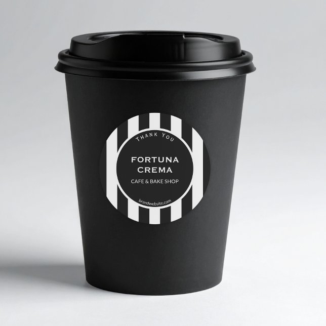 Sticker Rond Sleek Black White Stripe Business Name Thank You (Créateur téléchargé)