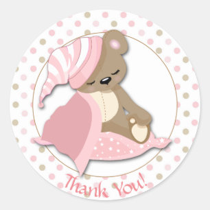 Sticker Rond Sleepy Baby Bear Girl Douche Merci