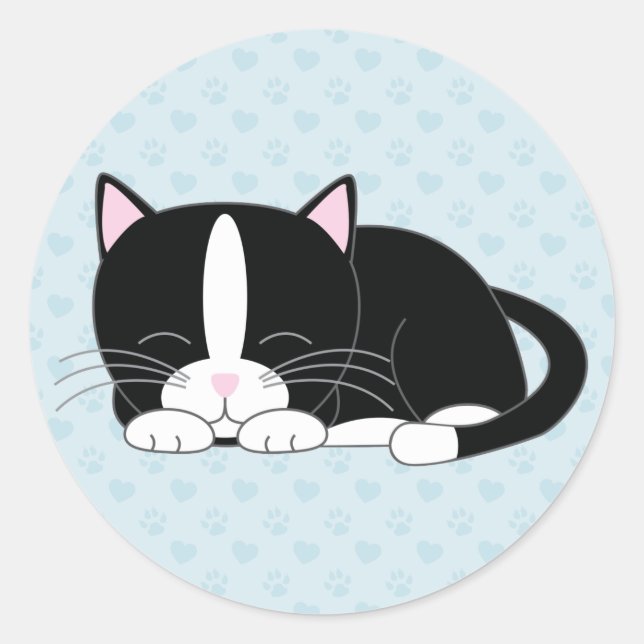 Sticker Rond Sleepy Kitty {Tuxedo} (Devant)