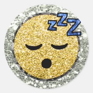 Sticker Rond *~* SLEEPY TIRED Emoji AP40 Parties scintillant or