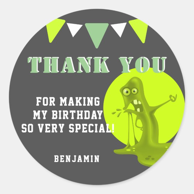 Sticker Rond Slime Monster Merci Anniversaire (Devant)