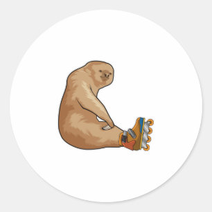 Sticker Rond Sloth as Patinage en ligne avec Patins en ligne