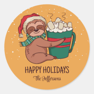 Sticker Rond Sloth Chaud Cosy Noël Snowy Vacances d'hiver
