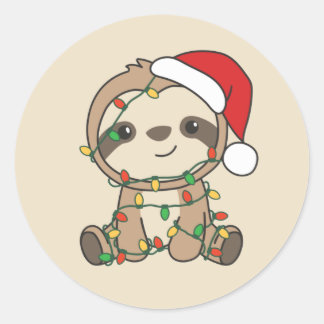 Sticker Rond Sloth Christmas Winter Animaux Sloths Classic Roun