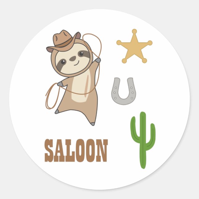 Sticker Rond Sloth Cowboy Lasso Western Australia Slots (Devant)