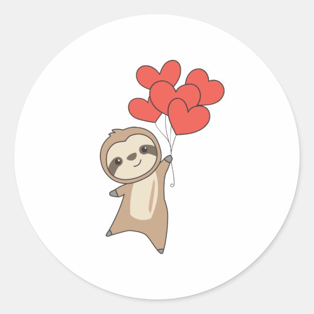 Sticker Rond Sloth For Valentine's Day Cute Animals With Hearts (Devant)