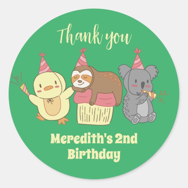 Sticker Rond Sloth Koala Duck Party Animal Anniversaire de enfa (Devant)