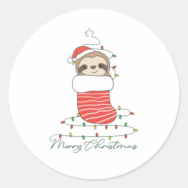 Sticker Rond Sloth Noël Neige Hiver Animaux Fentes (Devant)