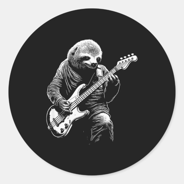 Sticker Rond Sloth Playing B Guitar Funny B Player Bist Sloth  (Devant)