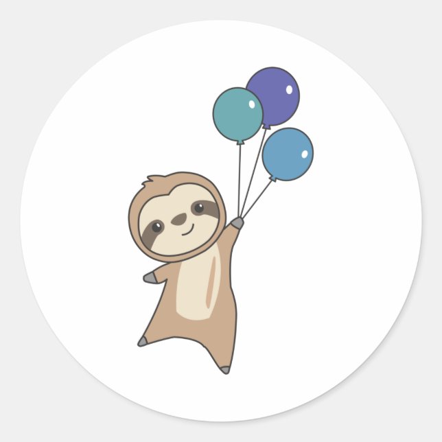 Sticker Rond Sloth S'Envole Avec Des Ballons (Devant)