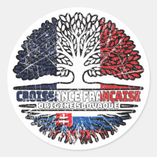Sticker Rond Slovaquie Français Slovaque Drapeau Des Racines D'