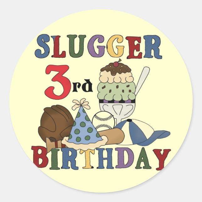 Sticker Rond Slugger de baseball 3e chemises d'anniversaire (Devant)