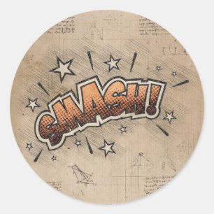 Sticker Rond SMASH ! Livre de bande dessinée vintage Steampunk