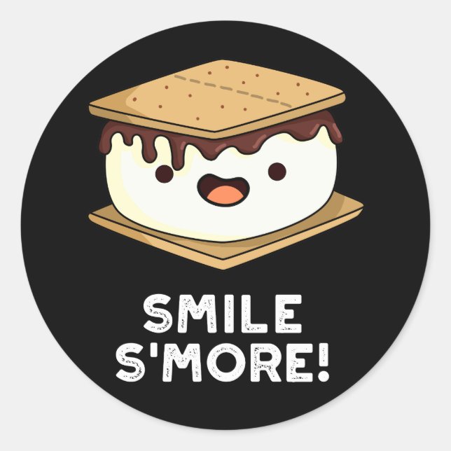 Sticker Rond Smile Smore Funny Sweet Food Pun Dark BG (Devant)