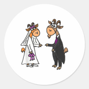Sticker Rond Smiletodaytees Goat Bride Et Groom Mariage _1