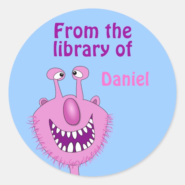 Sticker Rond Smiling rose mignon Monster Kids Custom Bookplate (Devant)