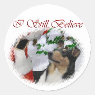 Sticker Rond Smooth Collie Cadeaux de Noël