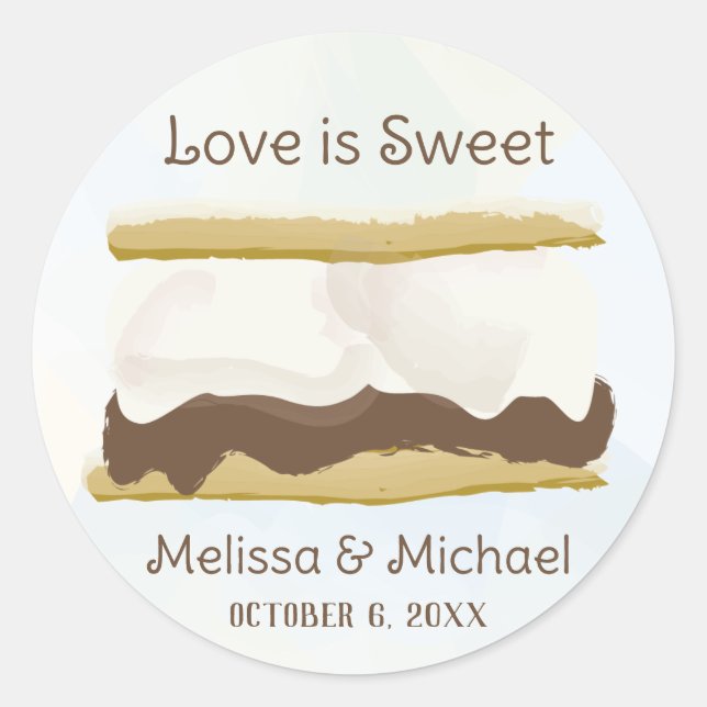 Sticker Rond Smores Love Is Sweet Wedding (Devant)