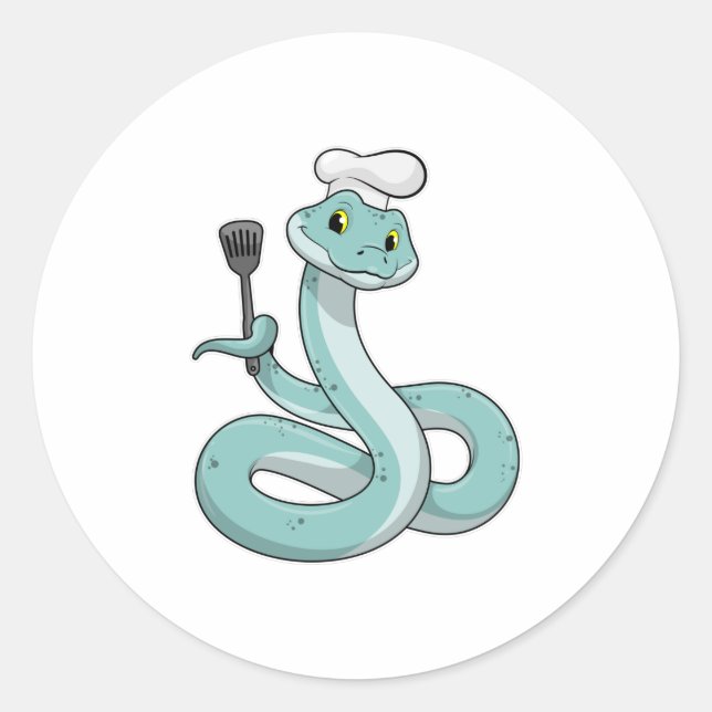 Sticker Rond Snake as Cook avec Chef casquette (Devant)