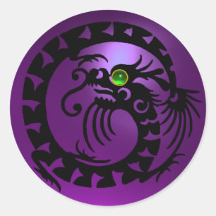 Sticker Rond SNAKE DRAGON noir, améthyste violet, émeraude vert