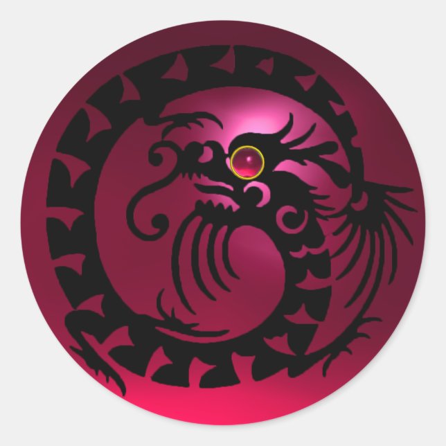 Sticker Rond SNAKE DRAGON, noir, rouge rose rubis (Devant)