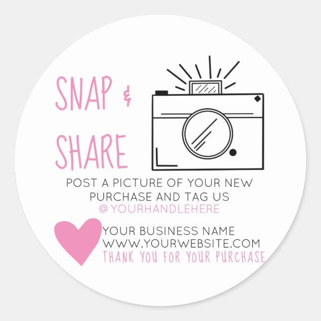 Sticker Rond Snap and Share Camera Heart Social Media Business (Devant)