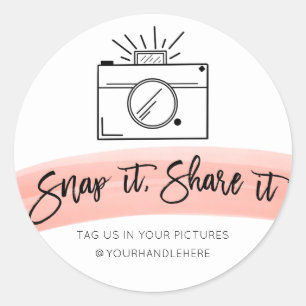 Sticker Rond Snap It Share It Caméra Aquarelle Média sociaux