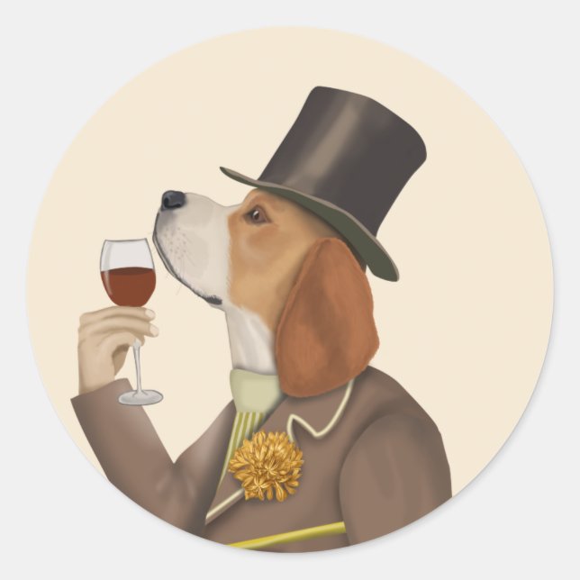 Sticker Rond Snob de vin beagle (Devant)