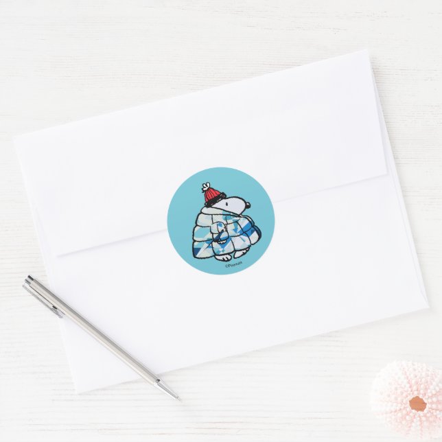 Sticker Rond Snoopy Doudoune Gemme d'Hiver Classique Rond Collé (Enveloppe)