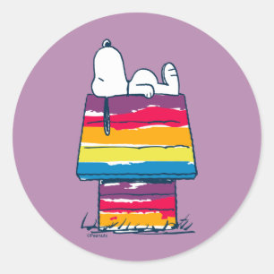 Sticker Rond Snoopy Rainbow Dog House