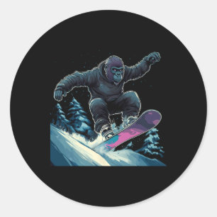 Sticker Rond Snowboard Animaux - Gorilla Sur Un Snowboard Snowb