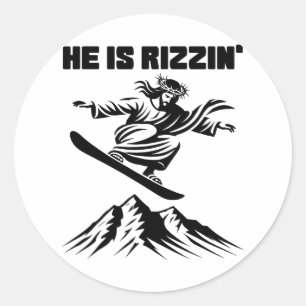 Sticker Rond Snowboard Jesus Christ Snowboard Rizzin' Neige C