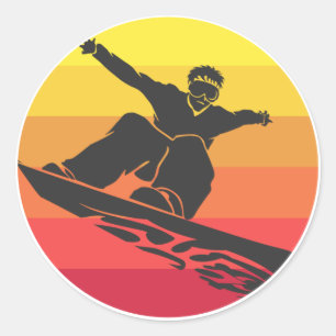 Sticker Rond Snowboard Jump Retro