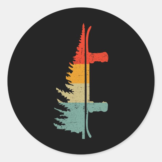 Sticker Rond Snowboard Pine Tree - Snowboard Snowboarder Win (Devant)