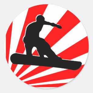 Sticker Rond snowboard. rayons rouges.