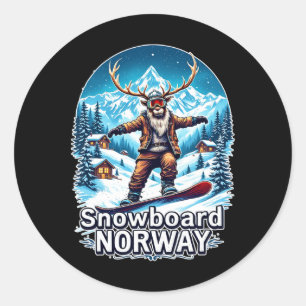 Sticker Rond Snowboard Reindeer Adventure En Norvège