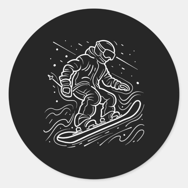 Sticker Rond Snowboarder Dessin Leçons de Snowboard (Devant)