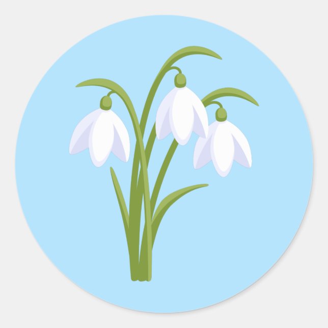 Sticker Rond Snowdrops - Fleurs de printemps sur bleu (Devant)