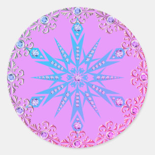 Sticker Rond Snowflake Diamond rétro violet bleu du milieu du s
