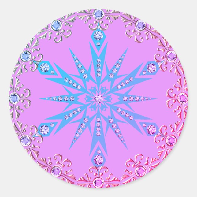 Sticker Rond Snowflake Diamond rétro violet bleu du milieu du s (Devant)