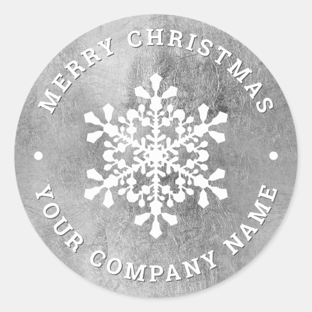 Sticker Rond Snowflake faux argent joyeux entreprise de Noël (Devant)